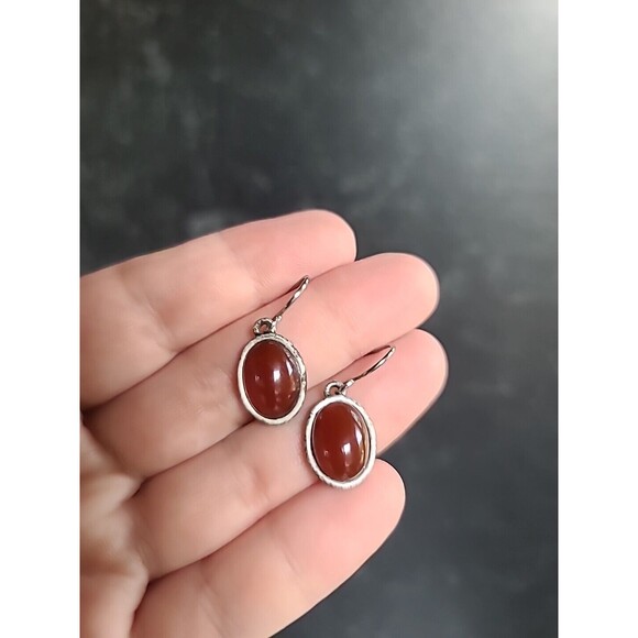 Dangling Red And Silver Tone Metal Pierced Earrings Vintage - Picture 1 of 10